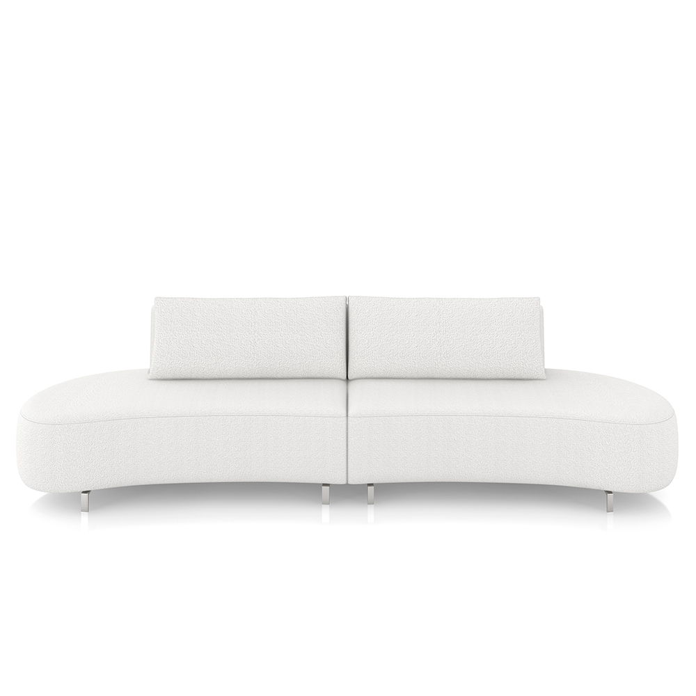 Sofá Bipartido Sala de Estar Jamaica 340cm Curvo Pés Alumínio Bouclê Branco G52 - Gran Belo