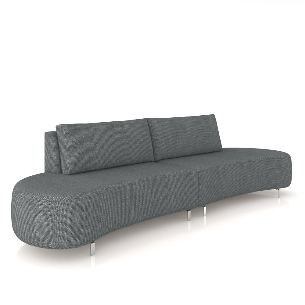 Sofá Bipartido Sala de Estar Jamaica 340cm Curvo Pés Alumínio Linho Grafite G52 - Gran Belo