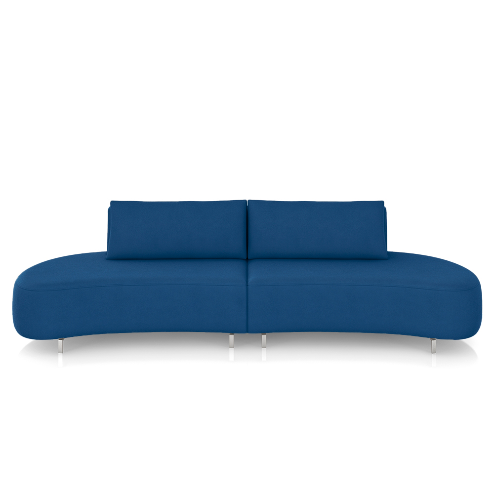 Sofá Bipartido Sala de Estar Jamaica 340cm Curvo Pés Alumínio Veludo Azul G52 - Gran Belo