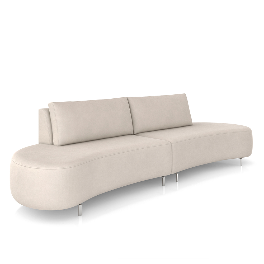 Sofá Bipartido Sala de Estar Jamaica 340cm Curvo Pés Alumínio Veludo Bege G52 - Gran Belo