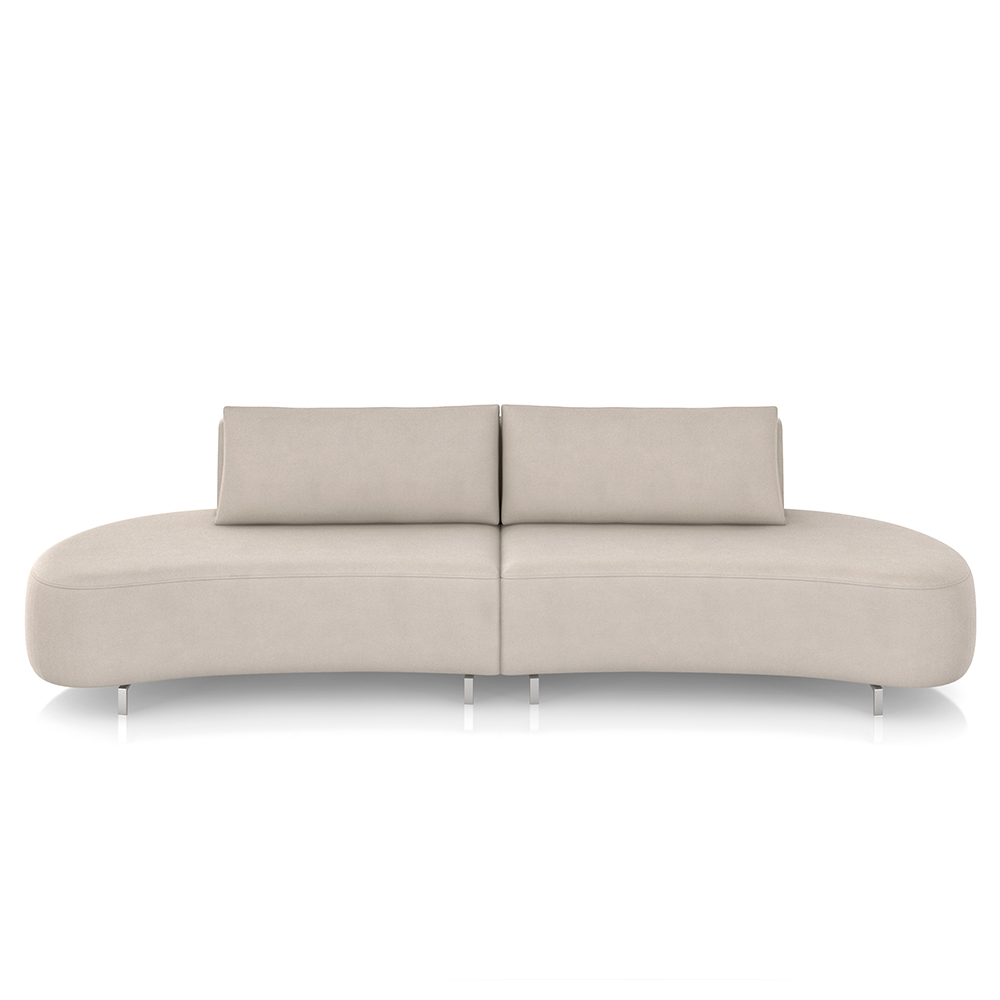 Sofá Bipartido Sala de Estar Jamaica 340cm Curvo Pés Alumínio Veludo Bege G52 - Gran Belo