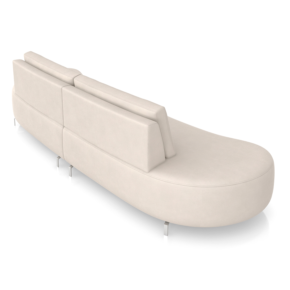 Sofá Bipartido Sala de Estar Jamaica 340cm Curvo Pés Alumínio Veludo Bege G52 - Gran Belo