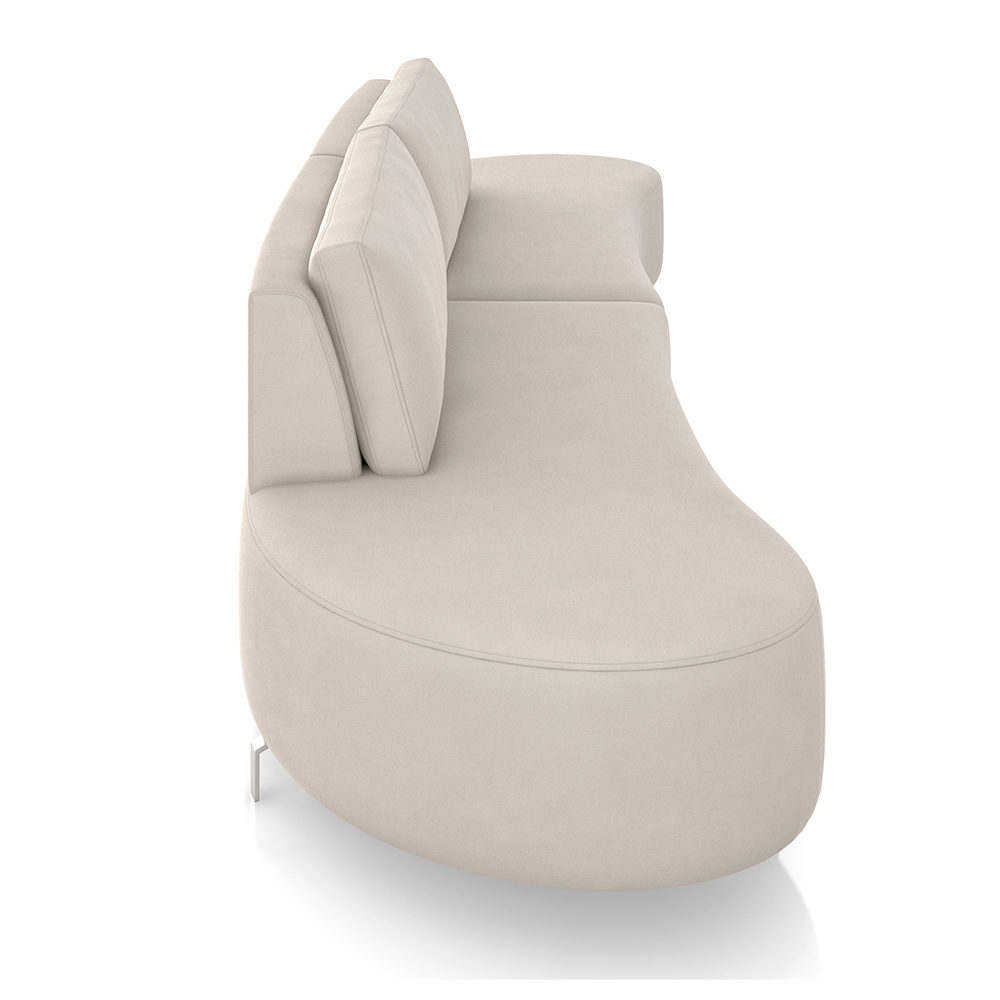 Sofá Bipartido Sala de Estar Jamaica 340cm Curvo Pés Alumínio Veludo Bege G52 - Gran Belo