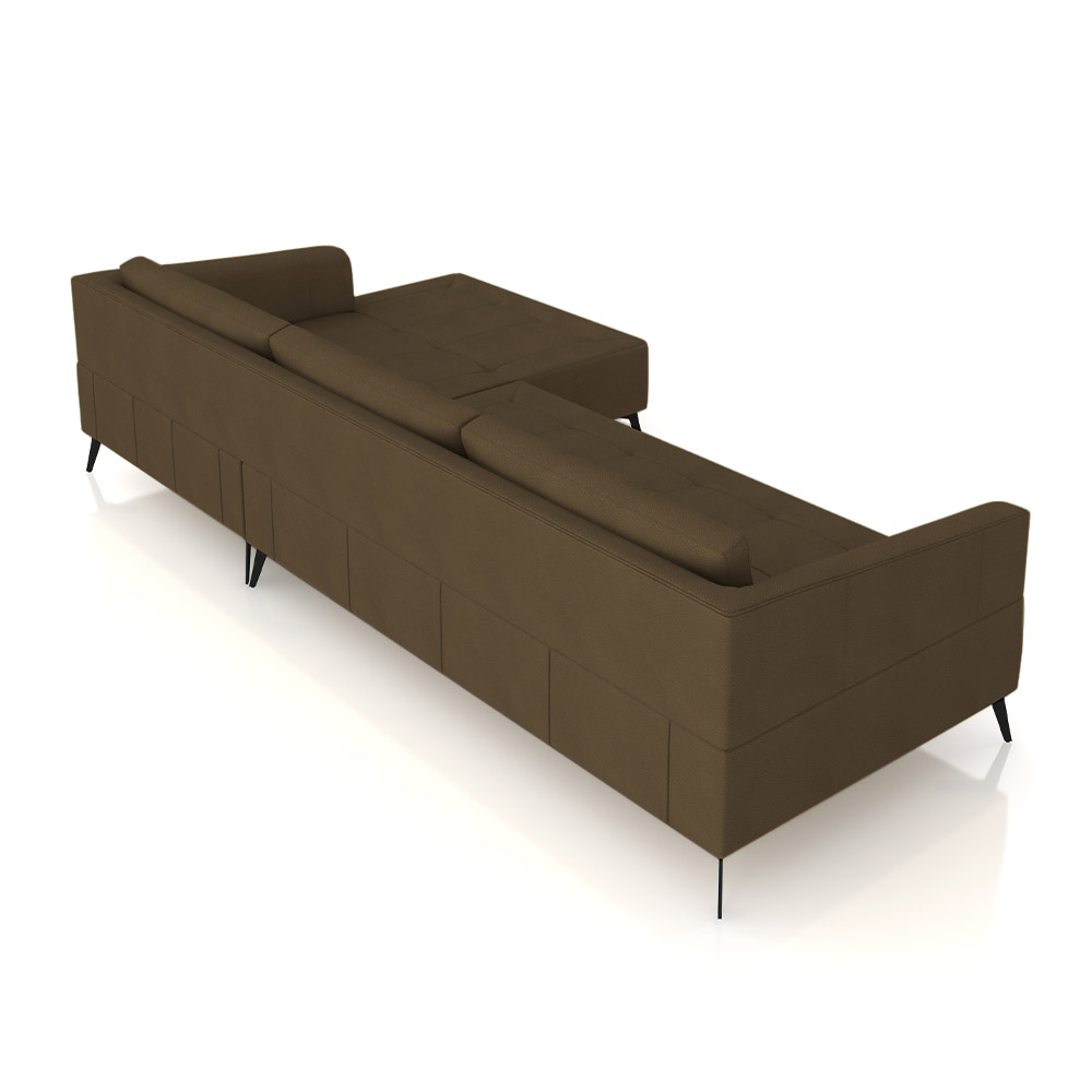 Sofá Bipartido Sala de Estar Kiara 332cm Chaise Direito Pés de Ferro Couro Capuccino G52 - Gran Belo