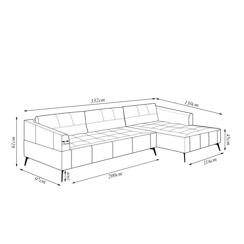 Sofá Bipartido Sala de Estar Kiara 332cm Chaise Direito Pés de Ferro Couro Marrom G52 - Gran Belo