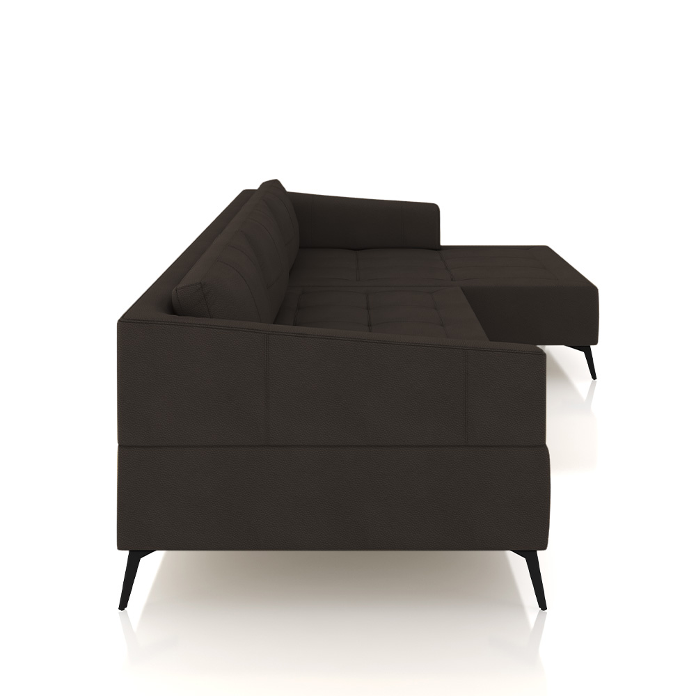 Sofá Bipartido Sala de Estar Kiara 332cm Chaise Direito Pés de Ferro Couro Marrom G52 - Gran Belo