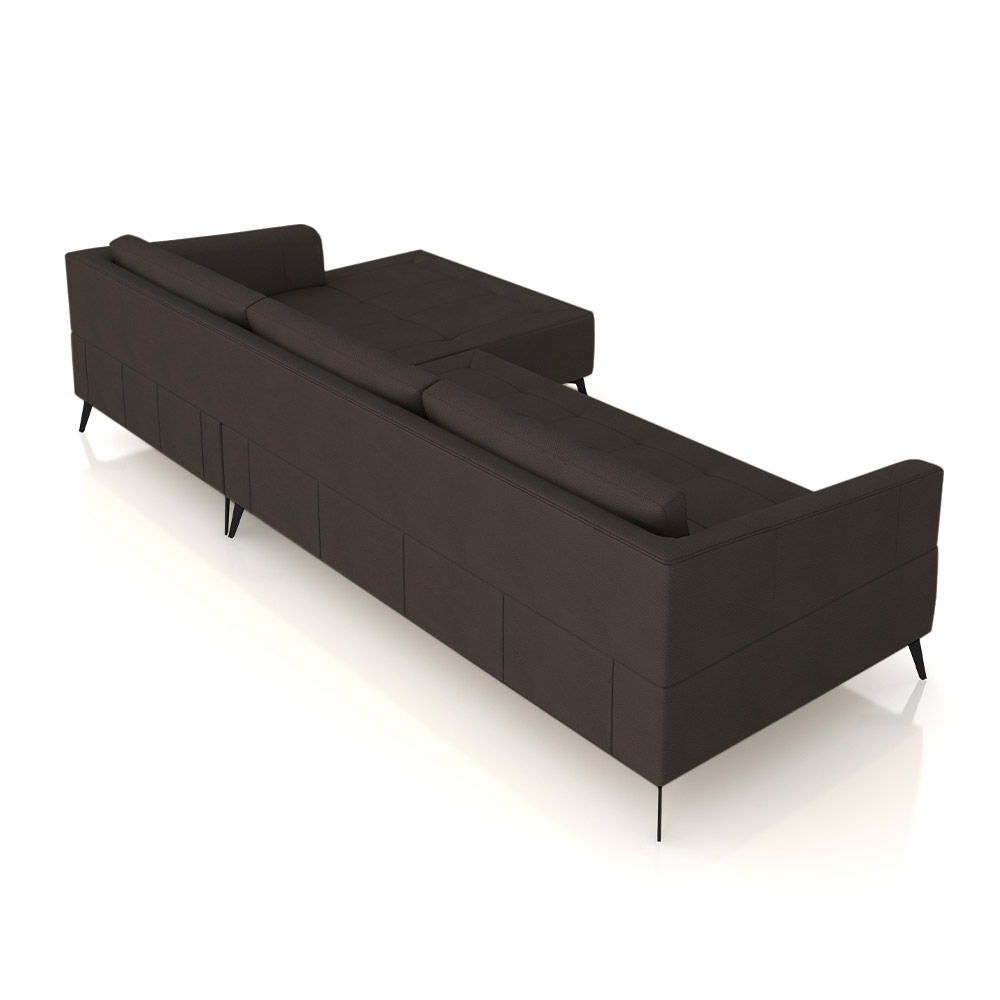 Sofá Bipartido Sala de Estar Kiara 332cm Chaise Direito Pés de Ferro Couro Marrom G52 - Gran Belo