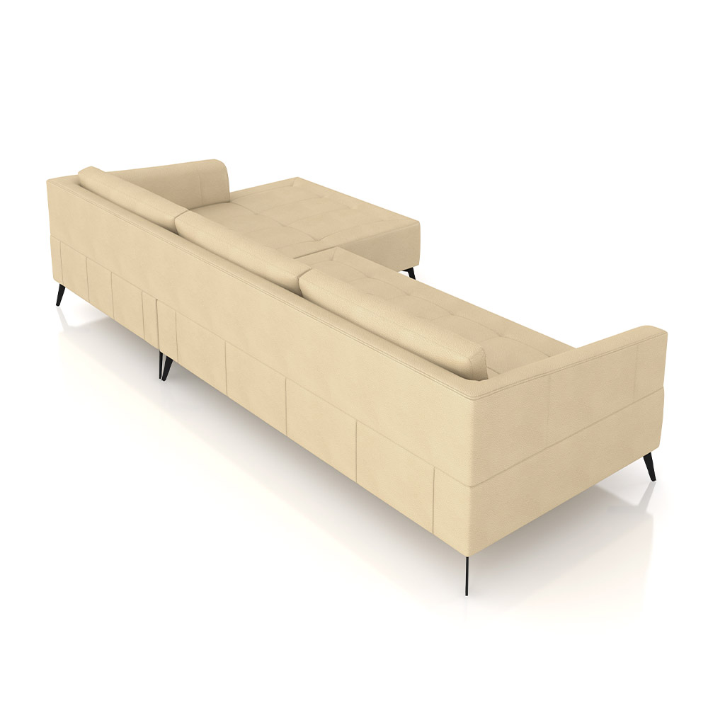 Sofá Bipartido Sala de Estar Kiara 352cm Chaise Direito Pés de Ferro Couro Bege G52 - Gran Belo