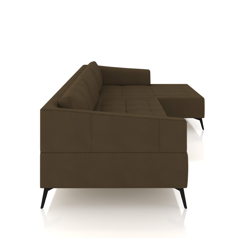 Sofá Bipartido Sala de Estar Kiara 352cm Chaise Direito Pés de Ferro Couro Capuccino G52 - Gran Belo