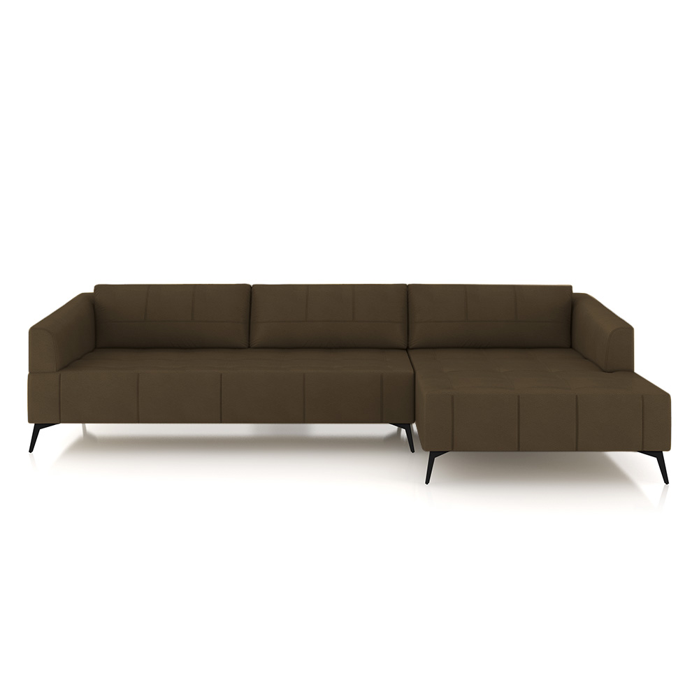 Sofá Bipartido Sala de Estar Kiara 352cm Chaise Direito Pés de Ferro Couro Capuccino G52 - Gran Belo