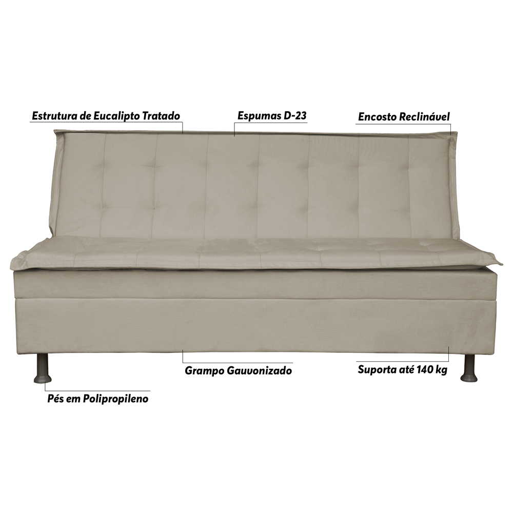 Sofá Cama Decorativo 2 Lugares Encosto Reclinável 190cm Impala Suede Bege G23 - Gran Belo