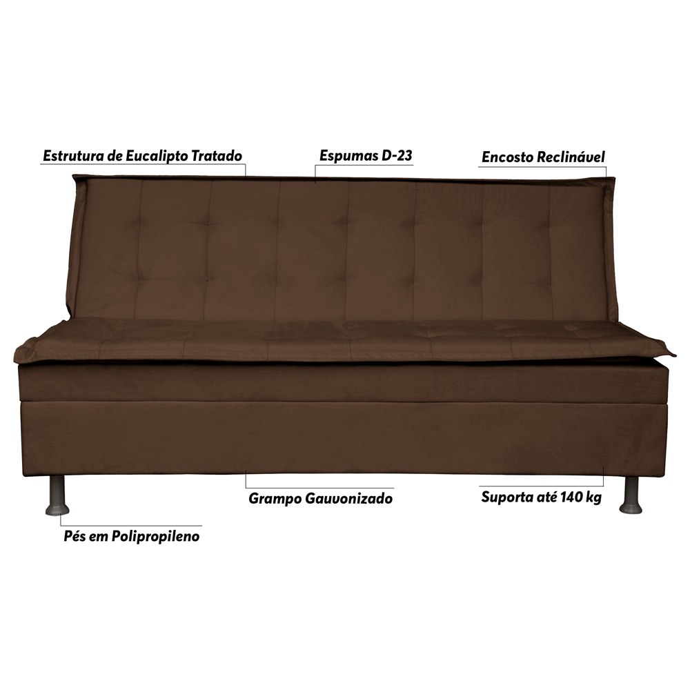 Sofá Cama Decorativo 2 Lugares Encosto Reclinável 190cm Impala Suede Marrom G23 - Gran Belo