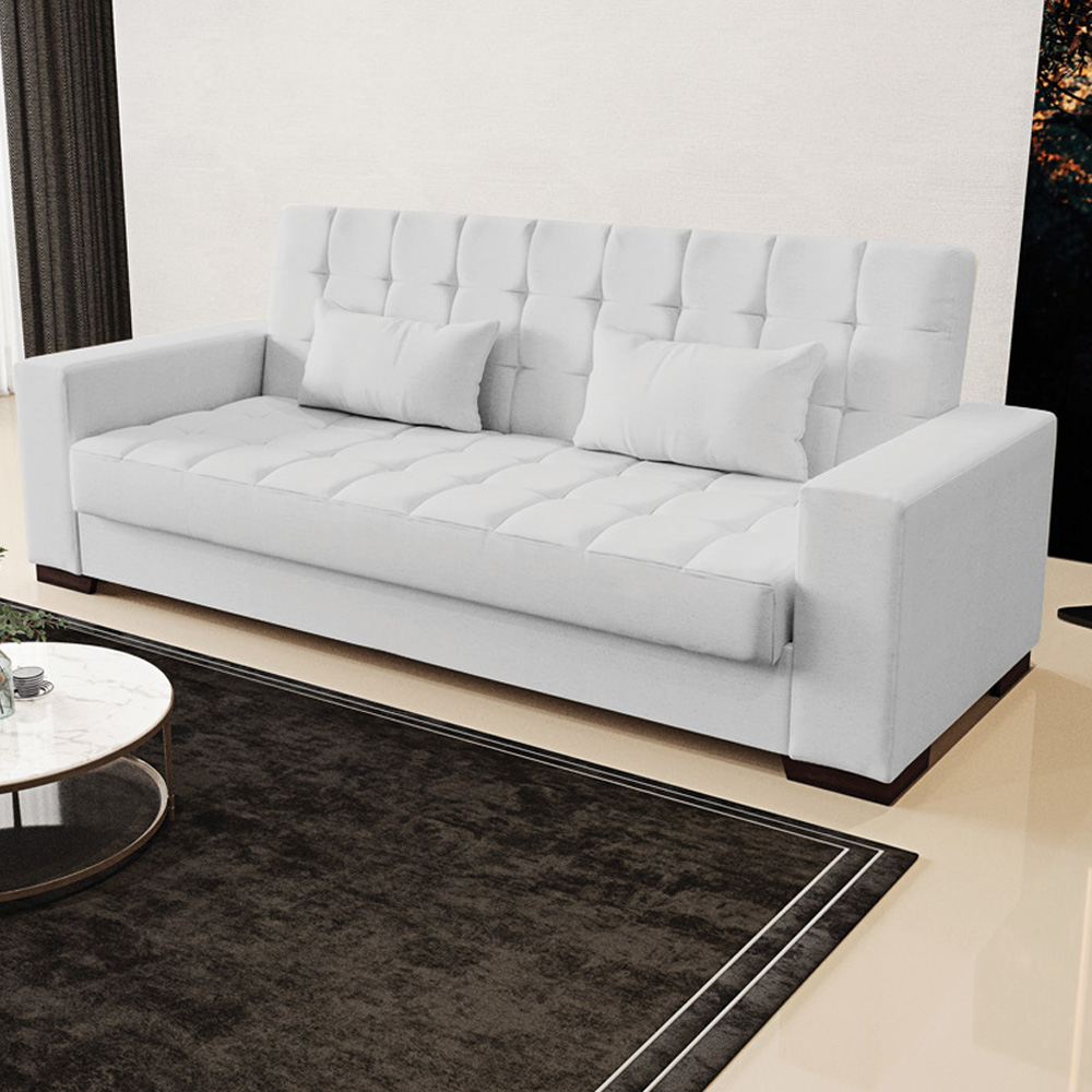 Sofá Cama Decorativo 210cm Beesley Linho Cinza G19 - Gran Belo