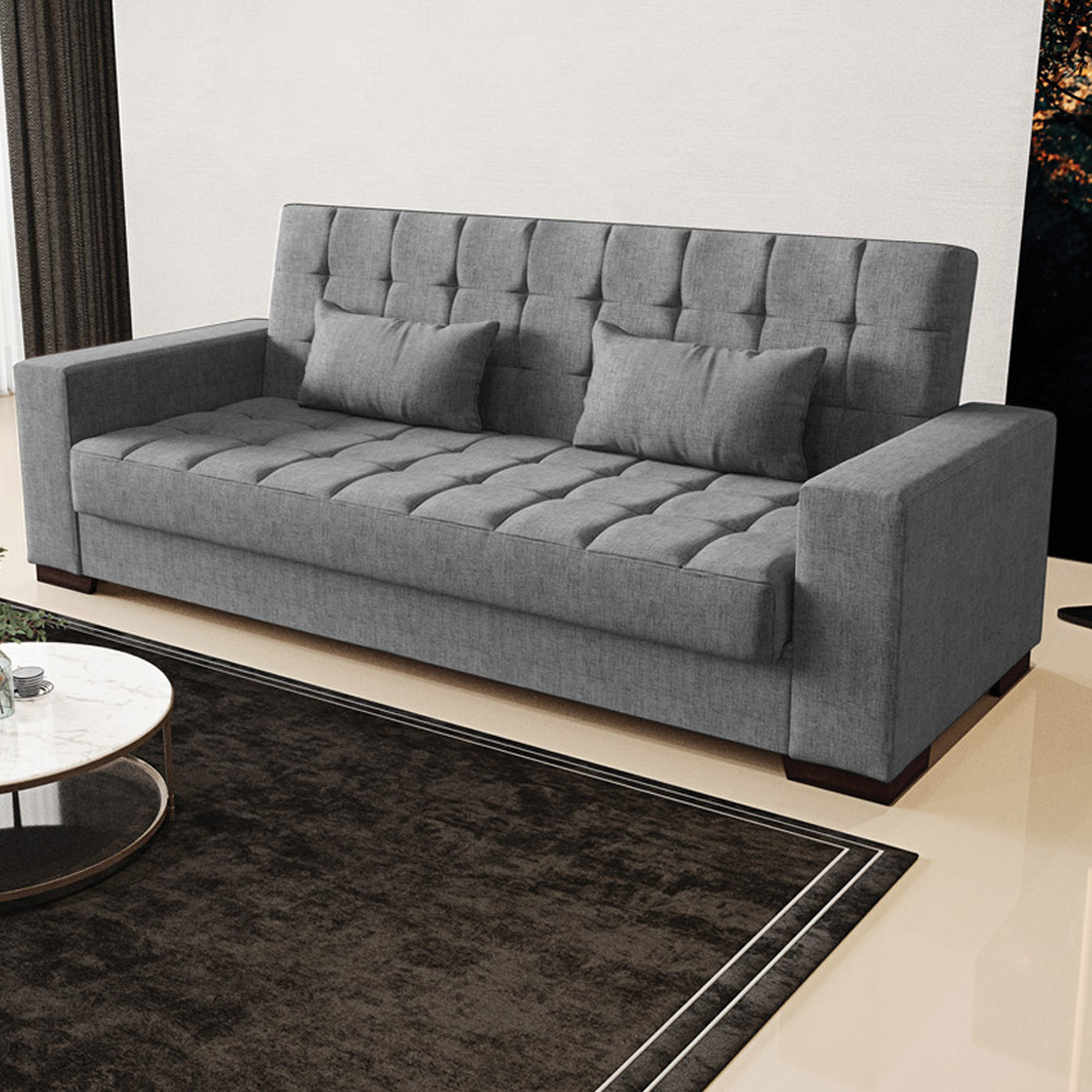 Sofá Cama Decorativo 210cm Beesley Linho Grafite G19 - Gran Belo