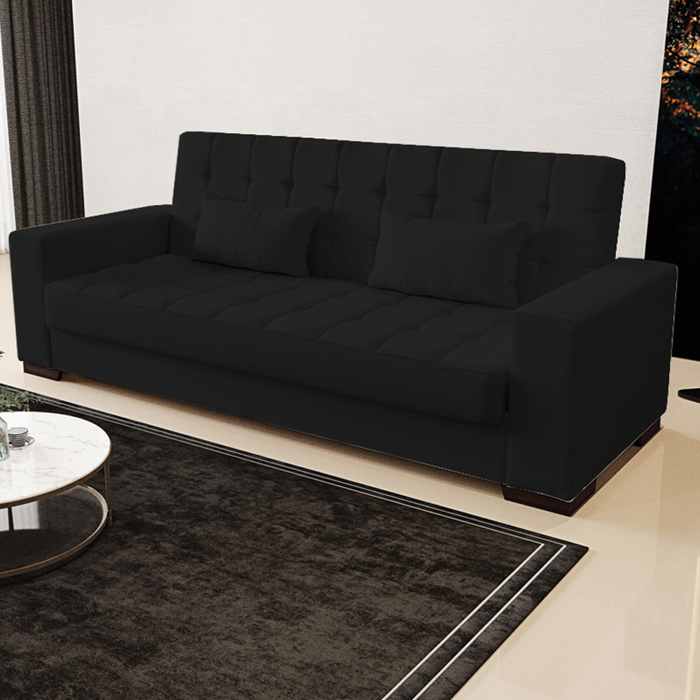Sofá Cama Decorativo 210cm Beesley Linho Preto G19 - Gran Belo