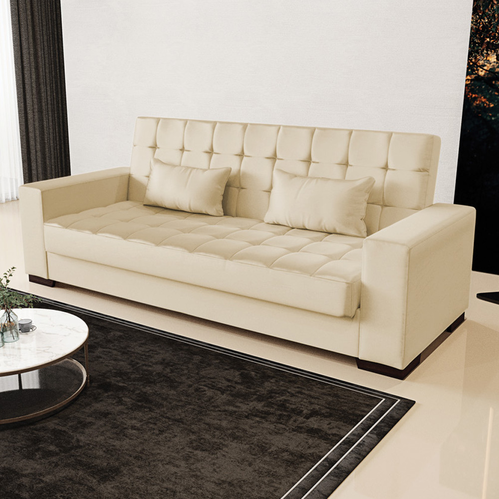 Sofá Cama Decorativo 210cm Beesley Pu Bege Fosco G19 - Gran Belo
