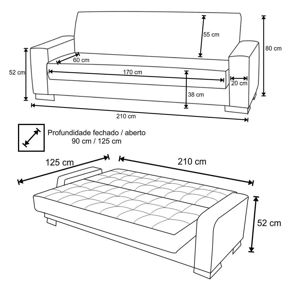 Sofá Cama Decorativo 210cm Beesley Pu Nozes G19 - Gran Belo