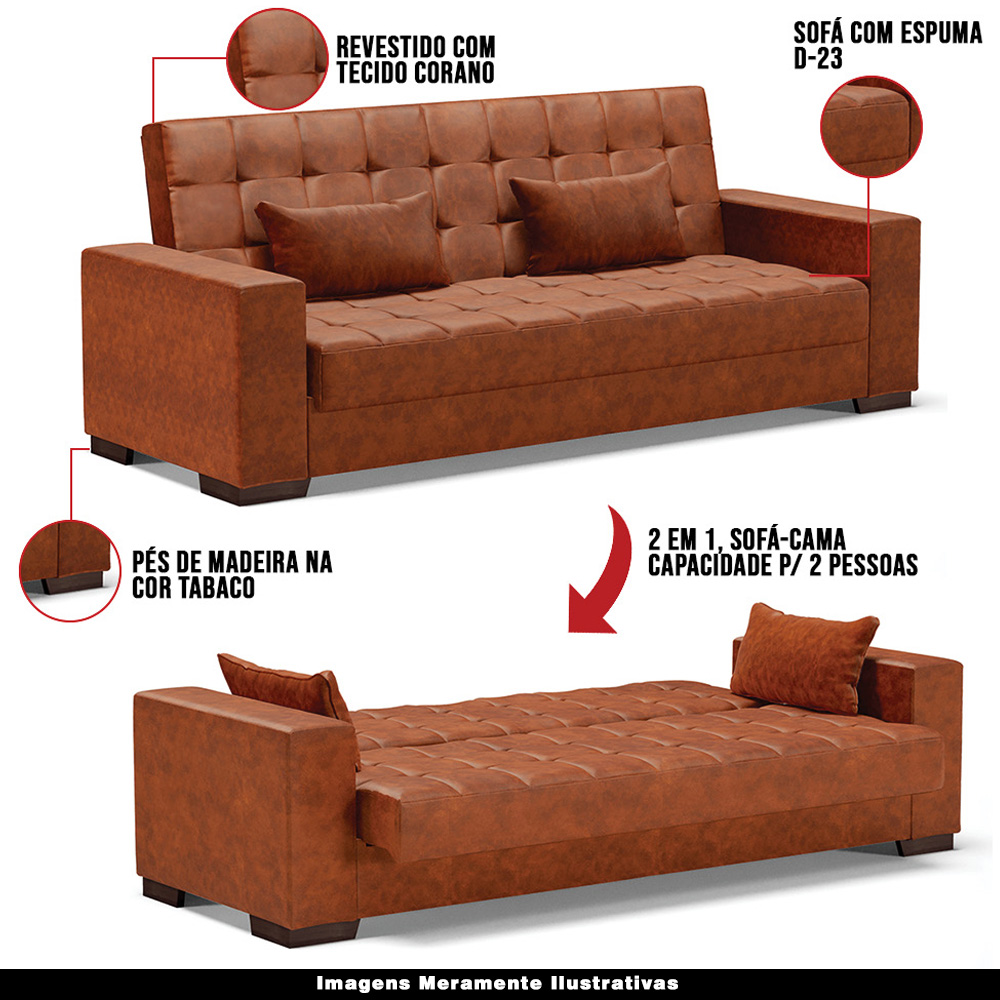 Sofá Cama Decorativo 210cm Beesley Pu Nozes G19 - Gran Belo
