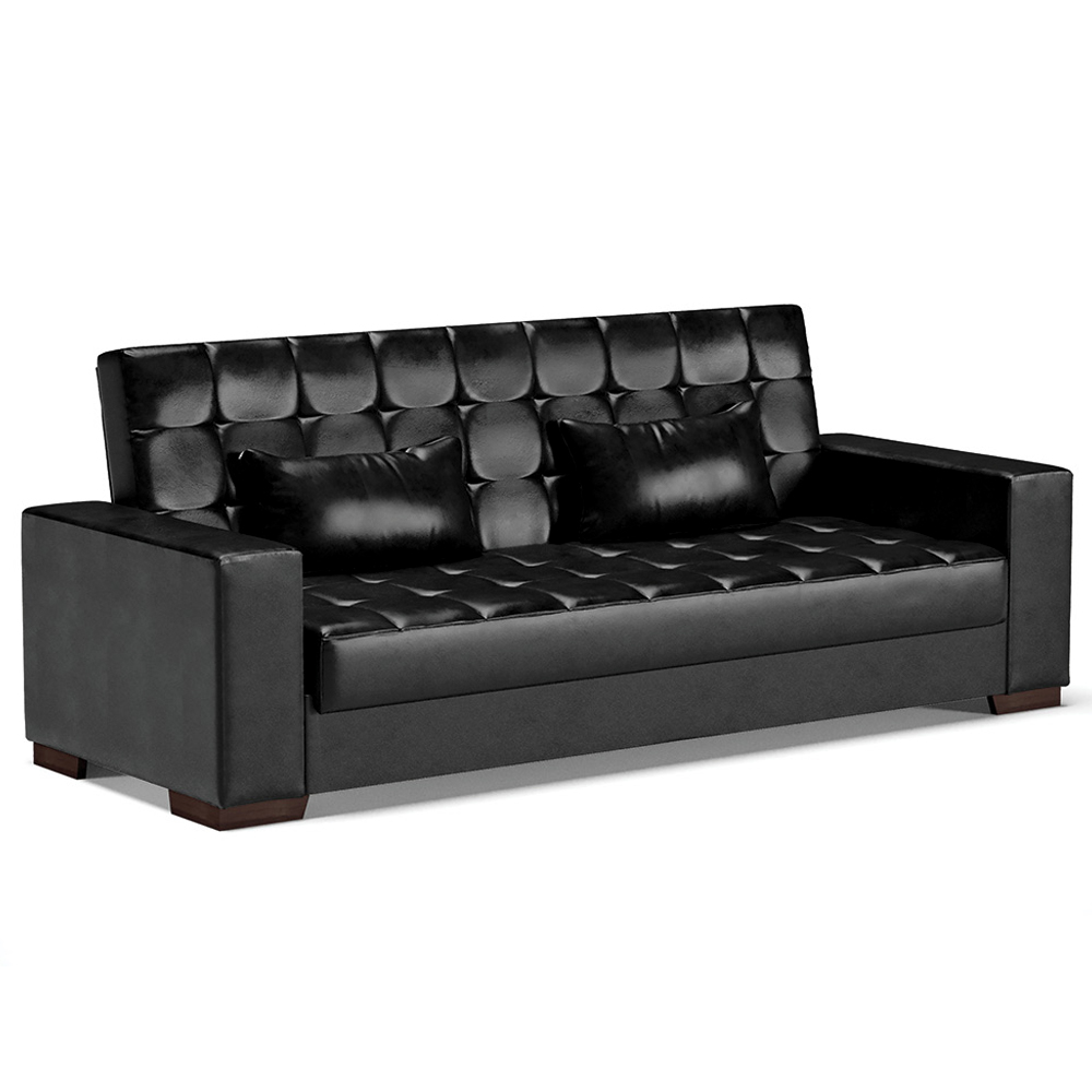 Sofá Cama Decorativo 210cm Beesley Pu Preto Brilho G19 - Gran Belo