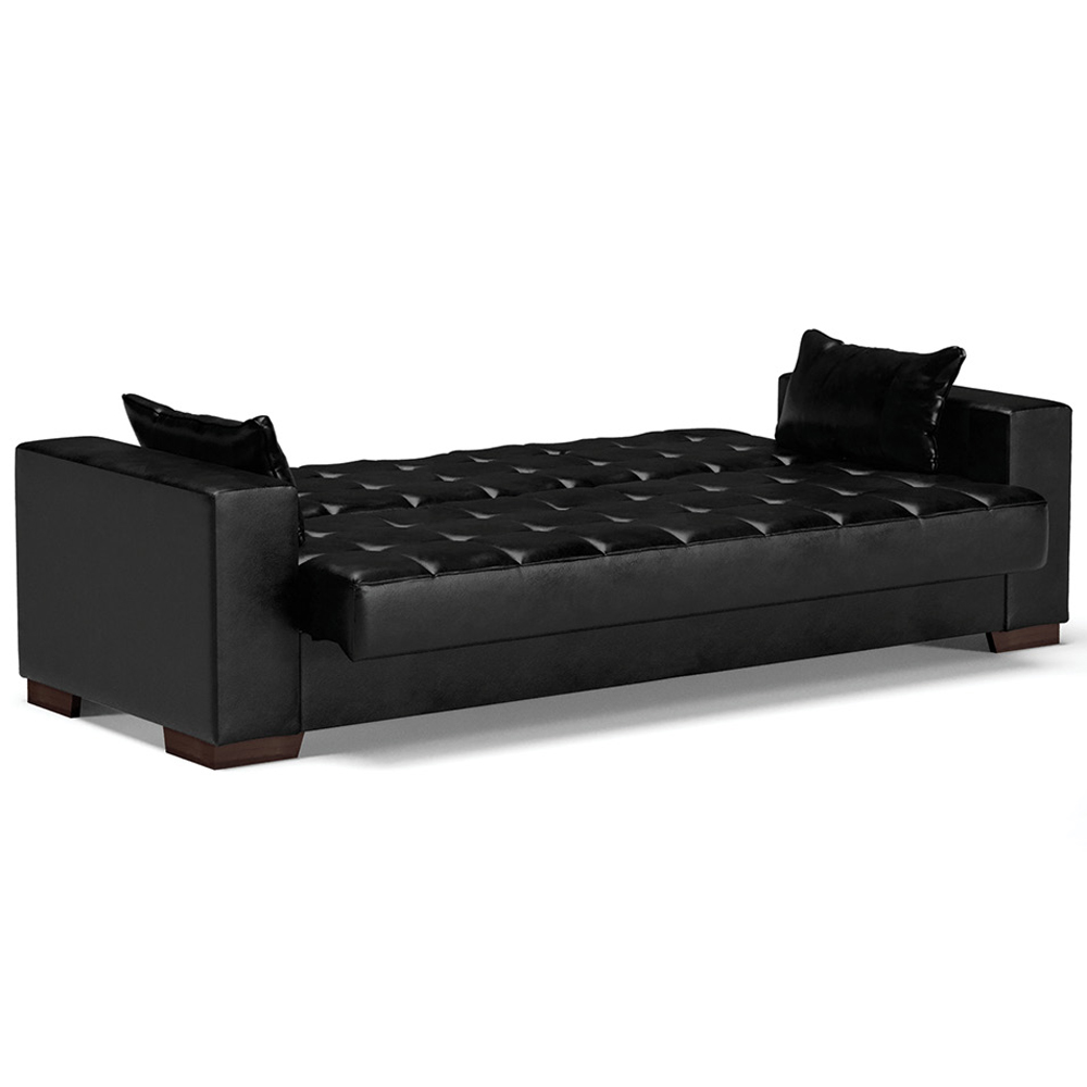 Sofá Cama Decorativo 210cm Beesley Pu Preto Brilho G19 - Gran Belo