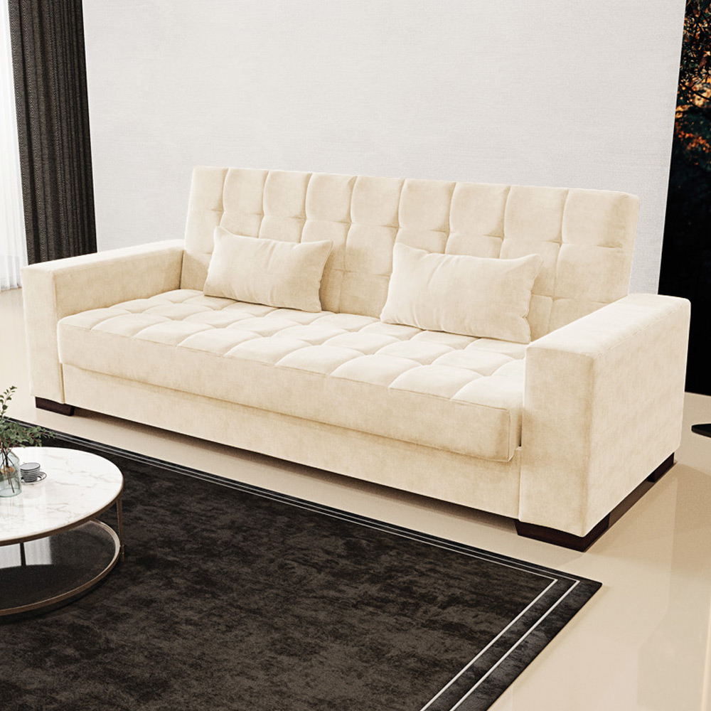 Sofá Cama Decorativo 210cm Beesley Suede Bege G19 - Gran Belo