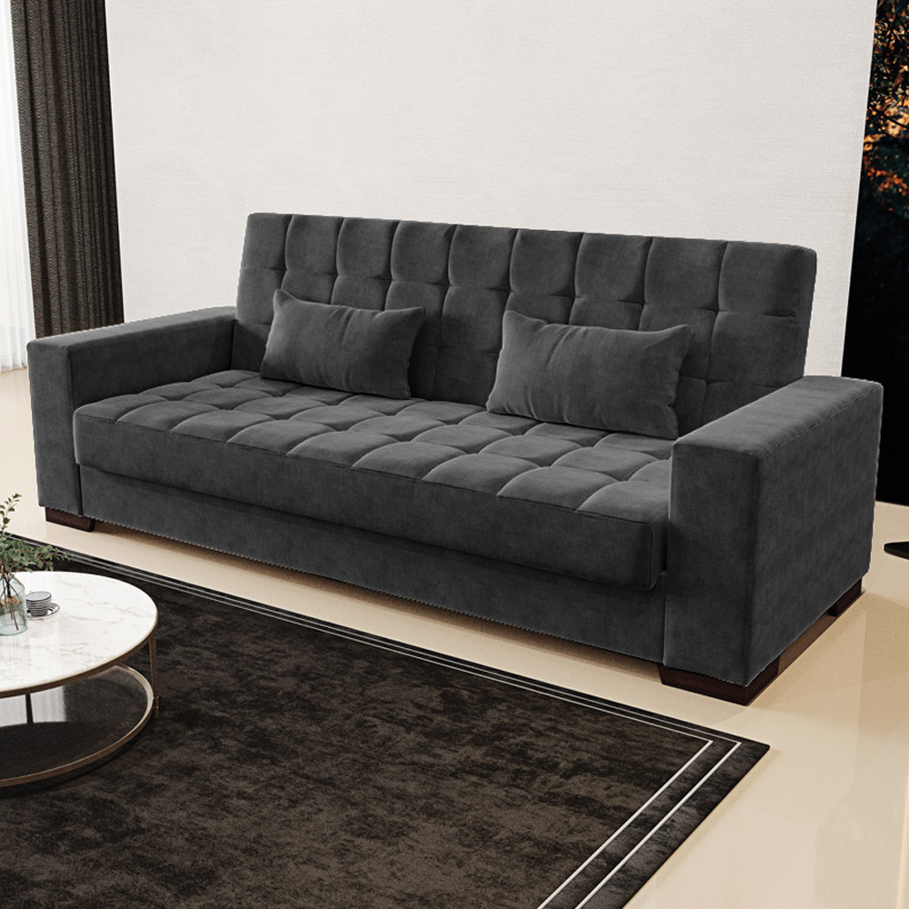 Sofá Cama Decorativo 210cm Beesley Suede Preto G19 - Gran Belo