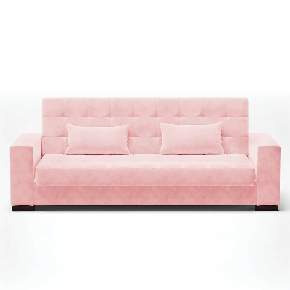 Sofá Cama Decorativo 210cm Pés em Madeira Beesley Suede Rosa G19 - Gran Belo