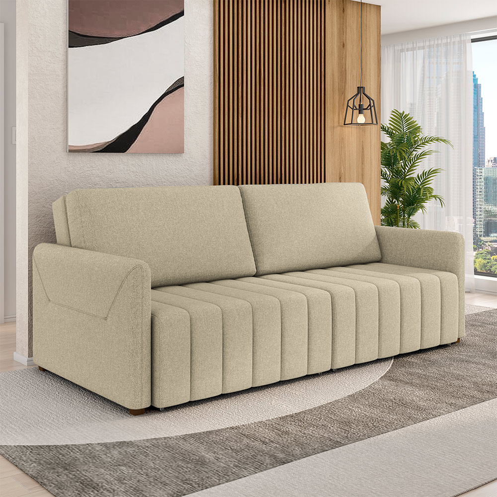 Sofá-Cama Decorativo Retrátil Thanos 2 Lugares 220cm Linho Bege G45 - Gran Belo