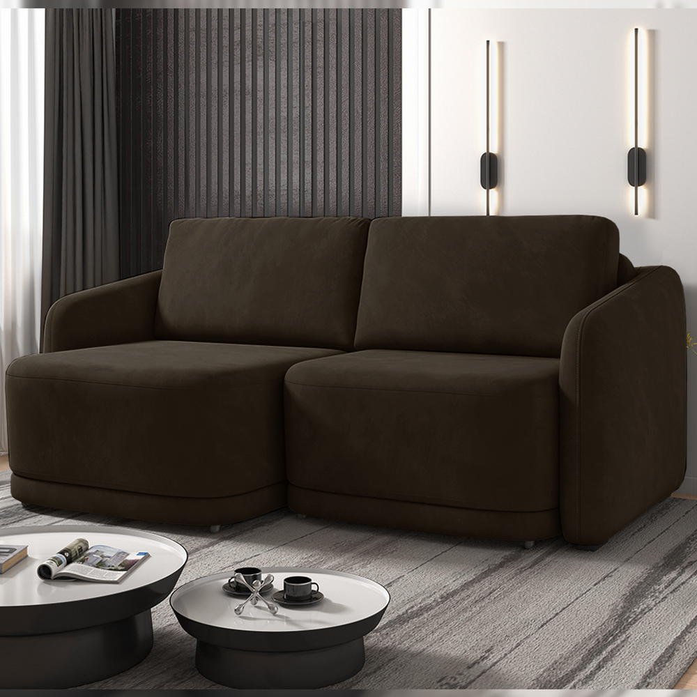 Sofá Cama Modulado Retrátil e Reclinável Decorativo Varsóvia 196cm Veludo Marrom G33 - Gran Belo