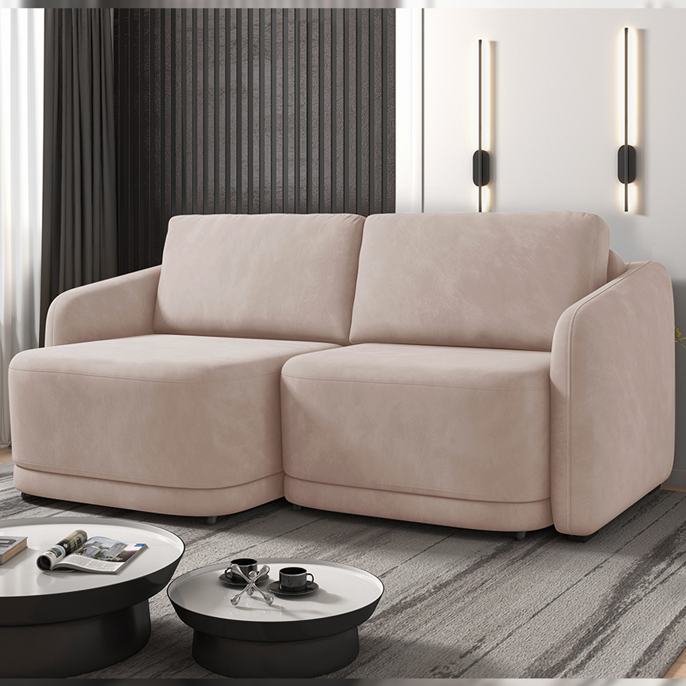 Sofá Cama Modulado Retrátil e Reclinável Decorativo Varsóvia 196cm Veludo Rosê G33 - Gran Belo