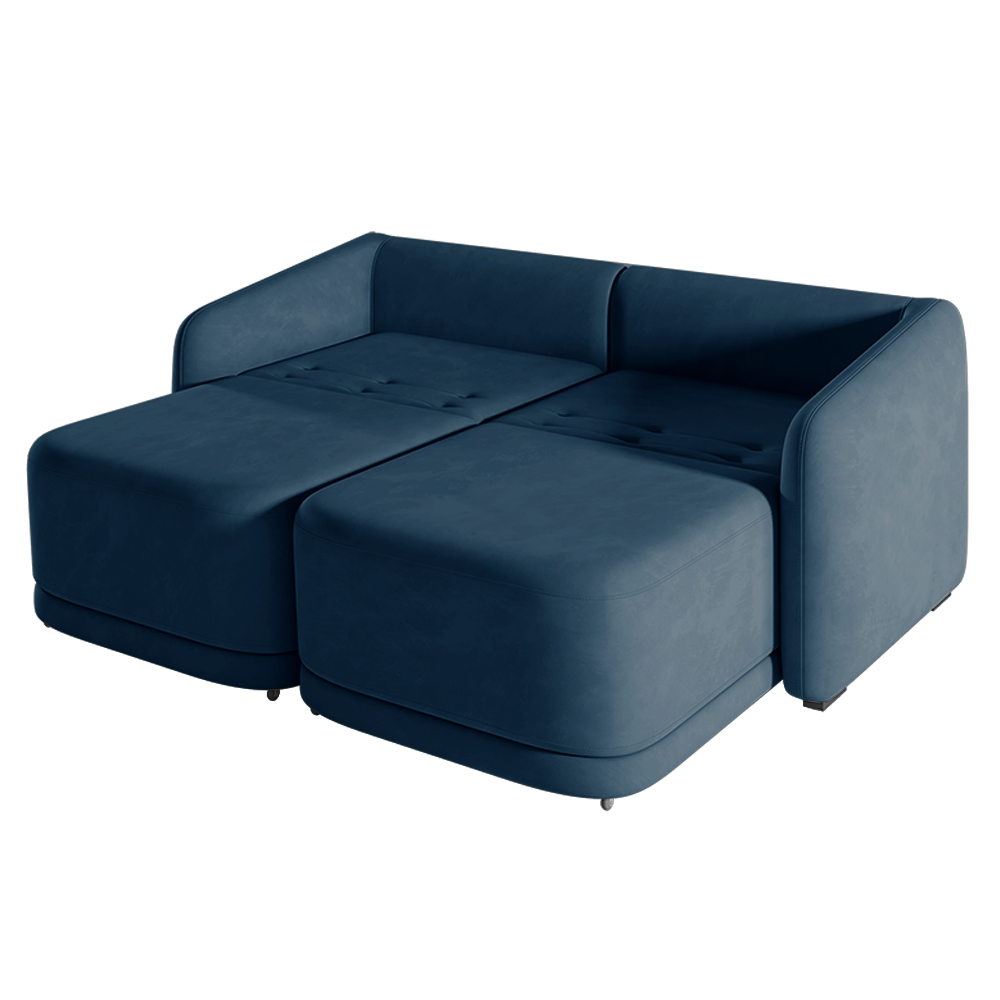 Sofá Cama Modulado Retrátil e Reclinável Decorativo Varsóvia 216cm Veludo Azul Marinho G33 - Gran Belo