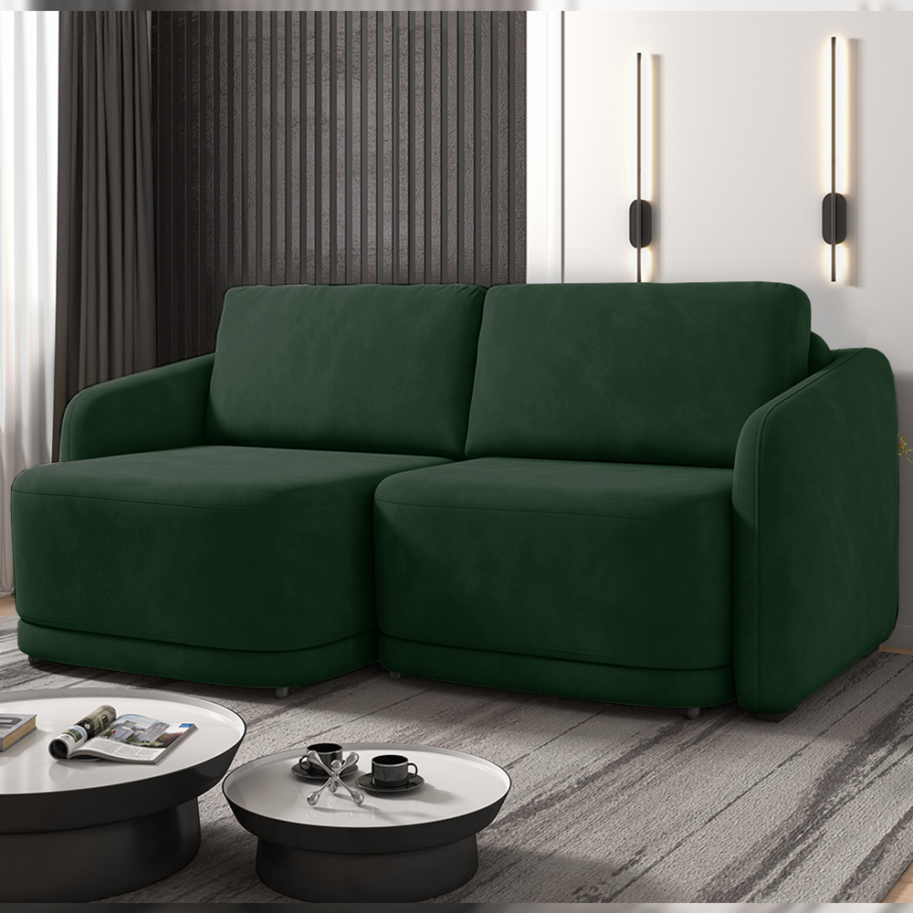 Sofá Cama Modulado Retrátil e Reclinável Decorativo Varsóvia 216cm Veludo Verde G33 - Gran Belo
