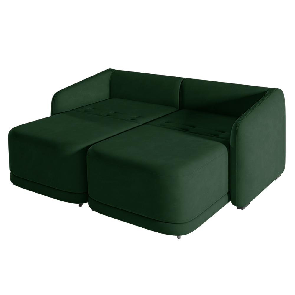 Sofá Cama Modulado Retrátil e Reclinável Decorativo Varsóvia 216cm Veludo Verde G33 - Gran Belo