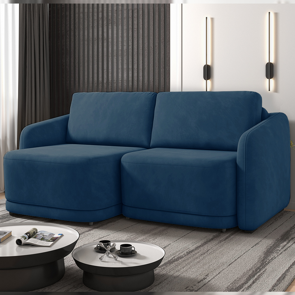 Sofá Cama Modulado Retrátil e Reclinável Decorativo Varsóvia 236cm Veludo Azul Marinho G33 - Gran Belo