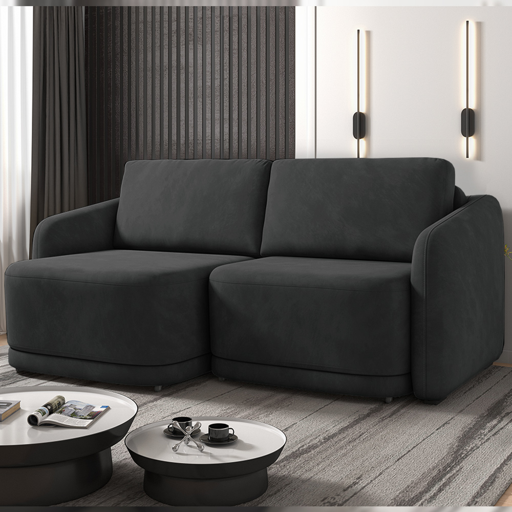 Sofá Cama Modulado Retrátil e Reclinável Decorativo Varsóvia 236cm Veludo Cinza Chumbo G33 - Gran Belo