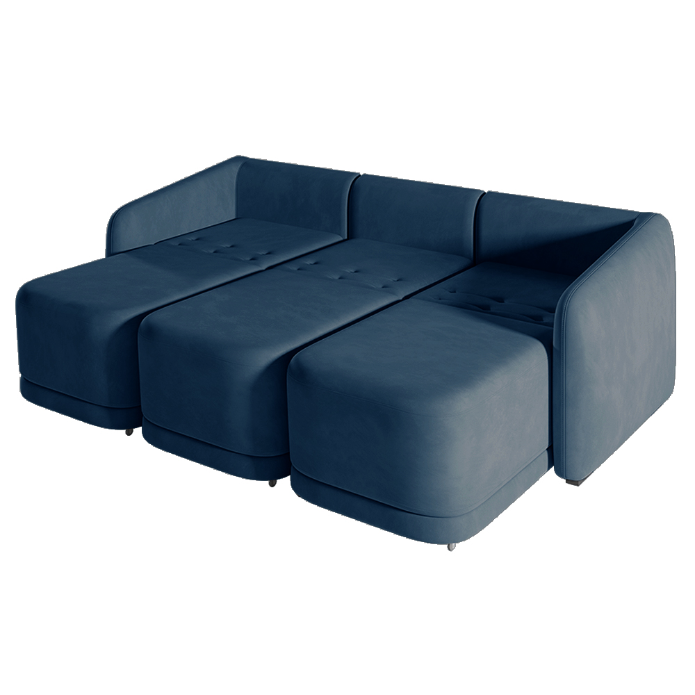 Sofá Cama Modulado Retrátil e Reclinável Decorativo Varsóvia 246cm Veludo Azul Marinho G33 - Gran Belo