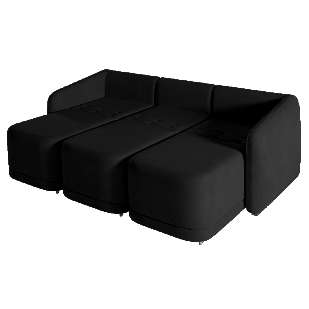Sofá Cama Modulado Retrátil e Reclinável Decorativo Varsóvia 246cm Veludo Preto G33 - Gran Belo
