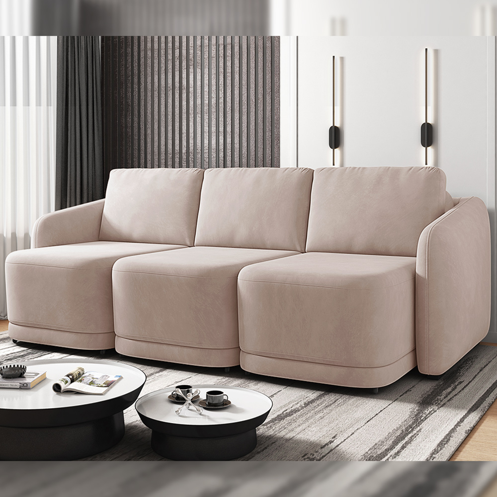 Sofá Cama Modulado Retrátil e Reclinável Decorativo Varsóvia 246cm Veludo Rosê G33 - Gran Belo