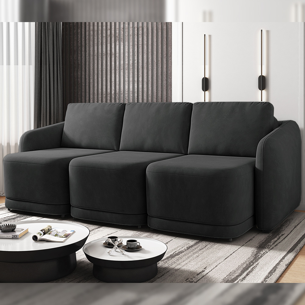 Sofá Cama Modulado Retrátil e Reclinável Decorativo Varsóvia 276cm Veludo Cinza Chumbo G33 - Gran Belo