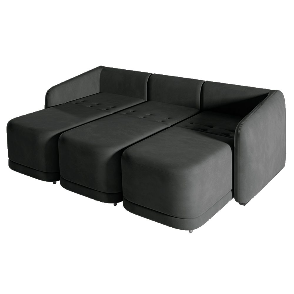 Sofá Cama Modulado Retrátil e Reclinável Decorativo Varsóvia 276cm Veludo Cinza Chumbo G33 - Gran Belo