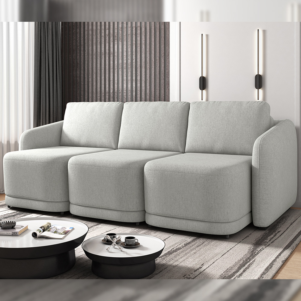 Sofá Cama Modulado Retrátil e Reclinável Decorativo Varsóvia 306cm Linho Cinza G33 - Gran Belo