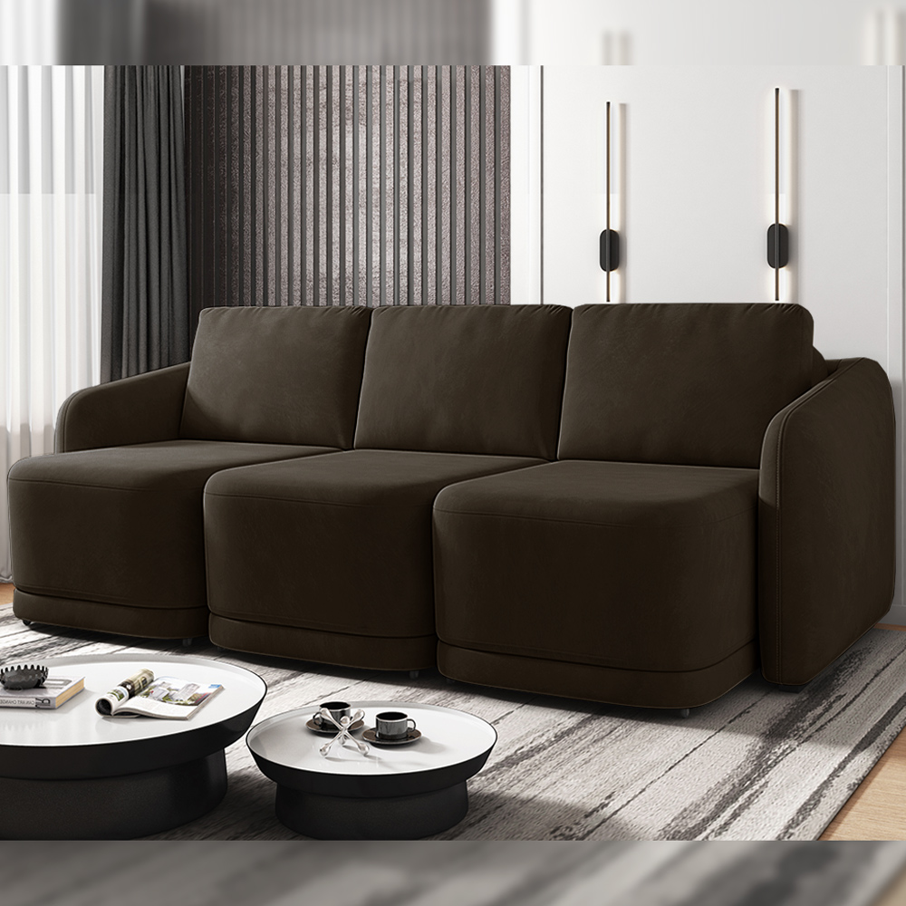 Sofá Cama Modulado Retrátil e Reclinável Decorativo Varsóvia 306cm Veludo Marrom G33 - Gran Belo