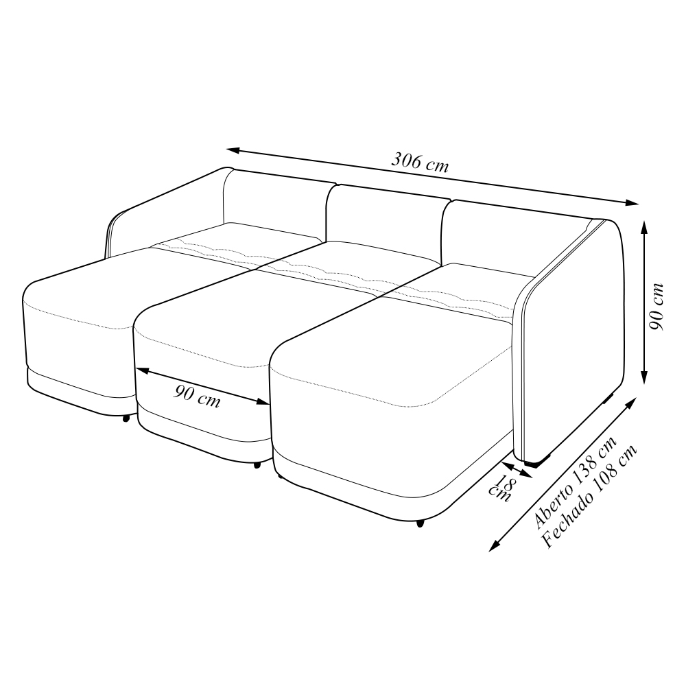 Sofá Cama Modulado Retrátil e Reclinável Decorativo Varsóvia 306cm Veludo Marrom G33 - Gran Belo