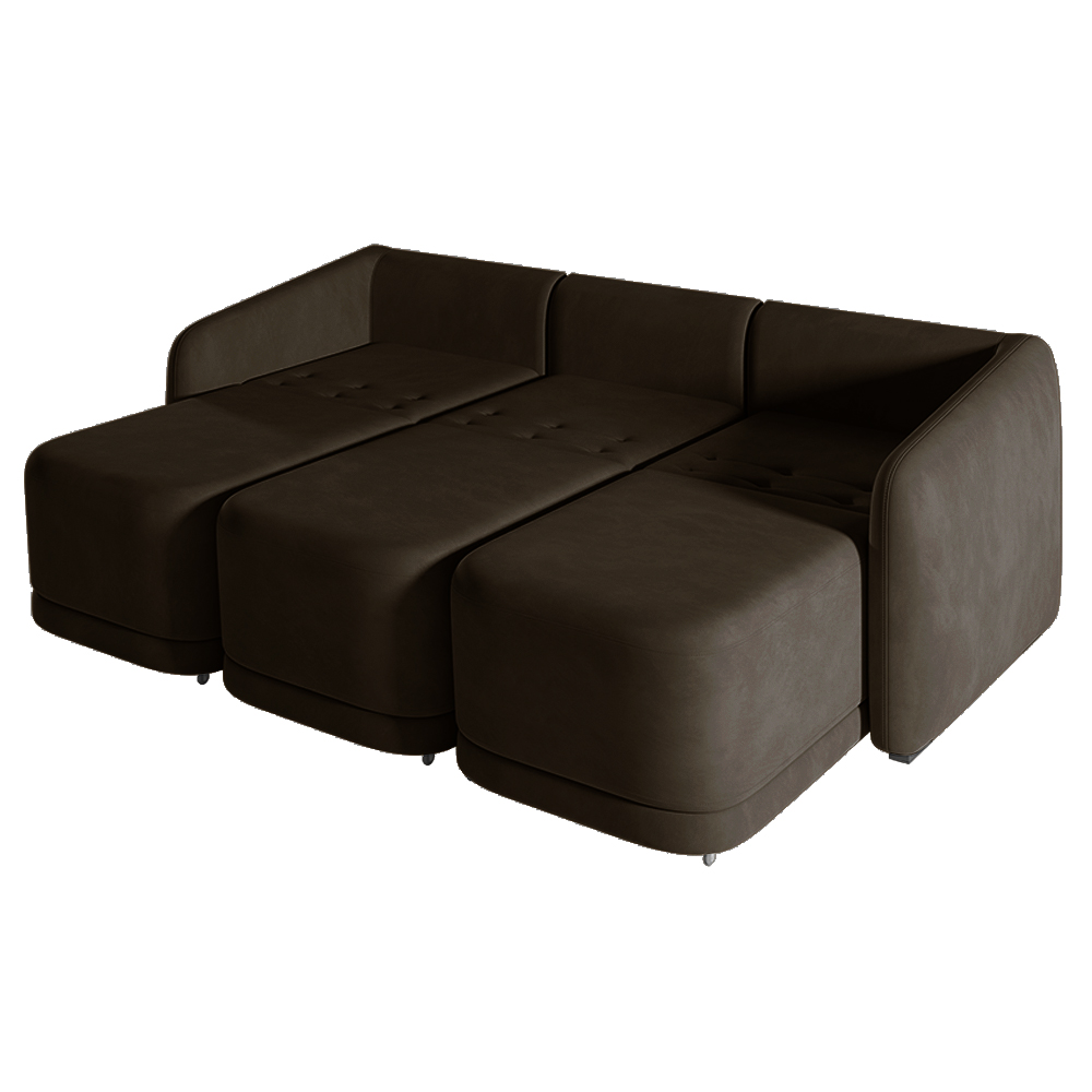 Sofá Cama Modulado Retrátil e Reclinável Decorativo Varsóvia 306cm Veludo Marrom G33 - Gran Belo