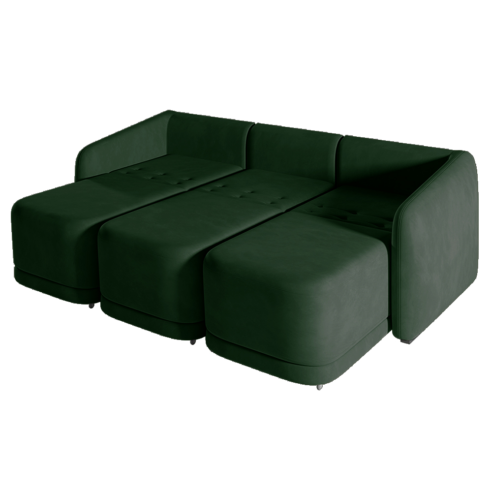 Sofá Cama Modulado Retrátil e Reclinável Decorativo Varsóvia 306cm Veludo Verde G33 - Gran Belo