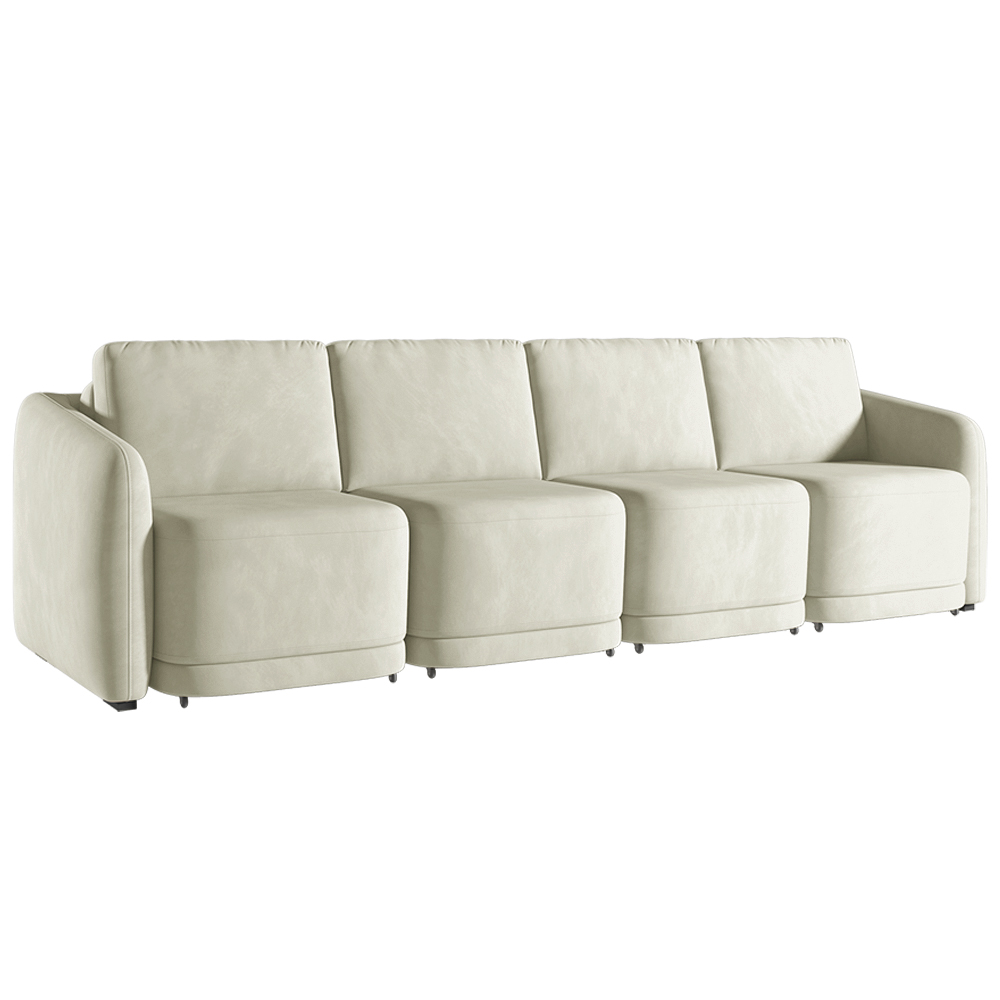 Sofá Cama Modulado Retrátil e Reclinável Decorativo Varsóvia 316cm Veludo Bege G33 - Gran Belo