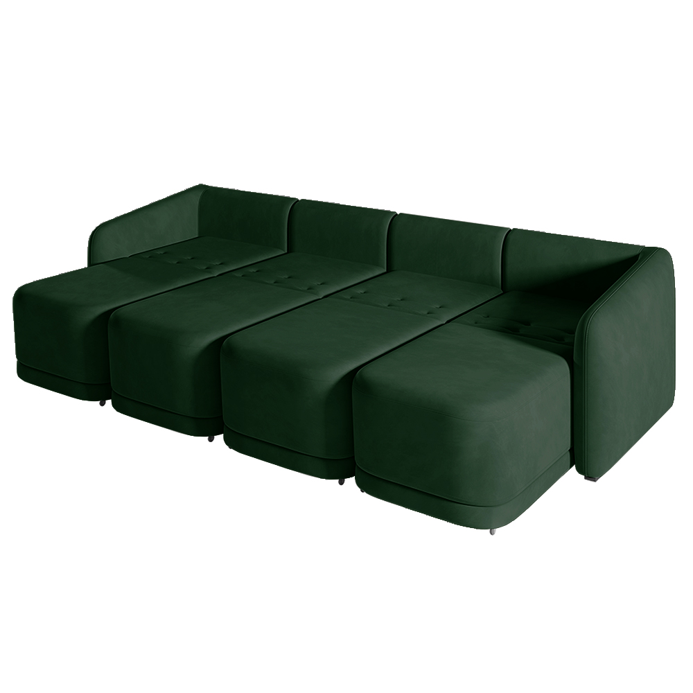 Sofá Cama Modulado Retrátil e Reclinável Decorativo Varsóvia 316cm Veludo Verde G33 - Gran Belo