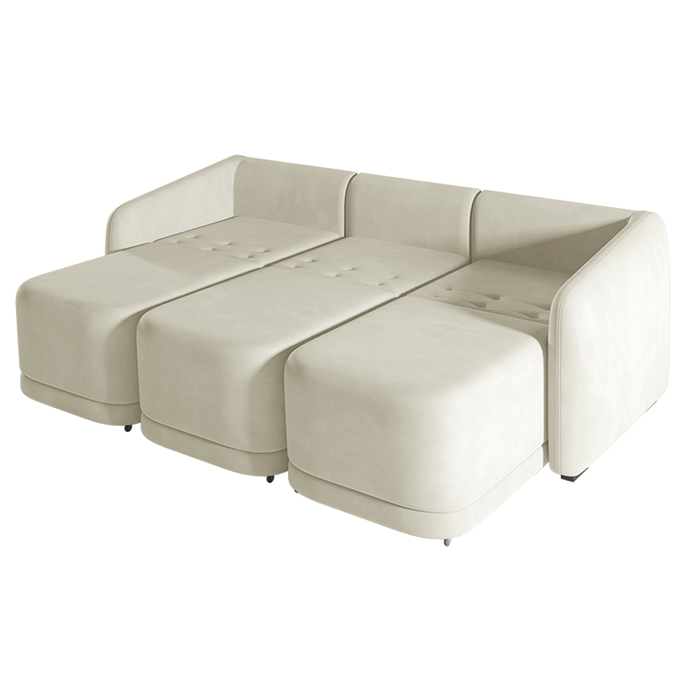 Sofá Cama Modulado Retrátil e Reclinável Decorativo Varsóvia 336cm Veludo Bege G33 - Gran Belo