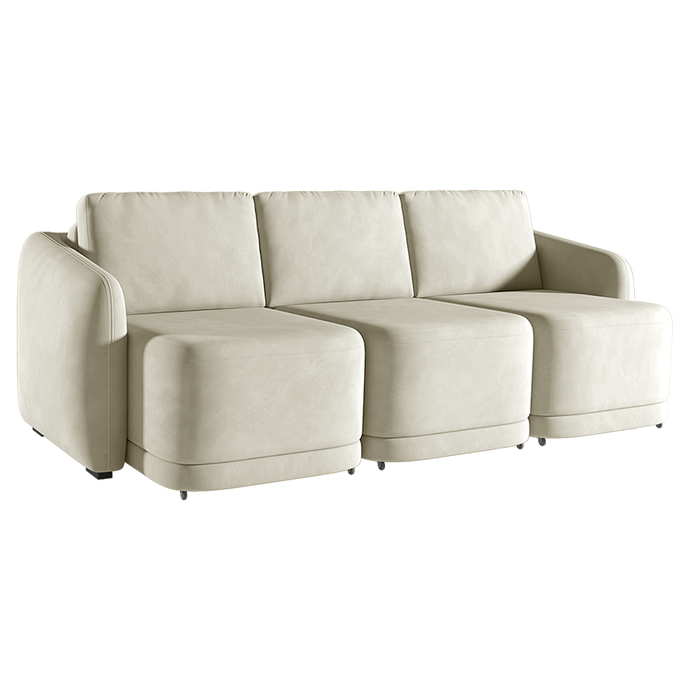 Sofá Cama Modulado Retrátil e Reclinável Decorativo Varsóvia 336cm Veludo Bege G33 - Gran Belo