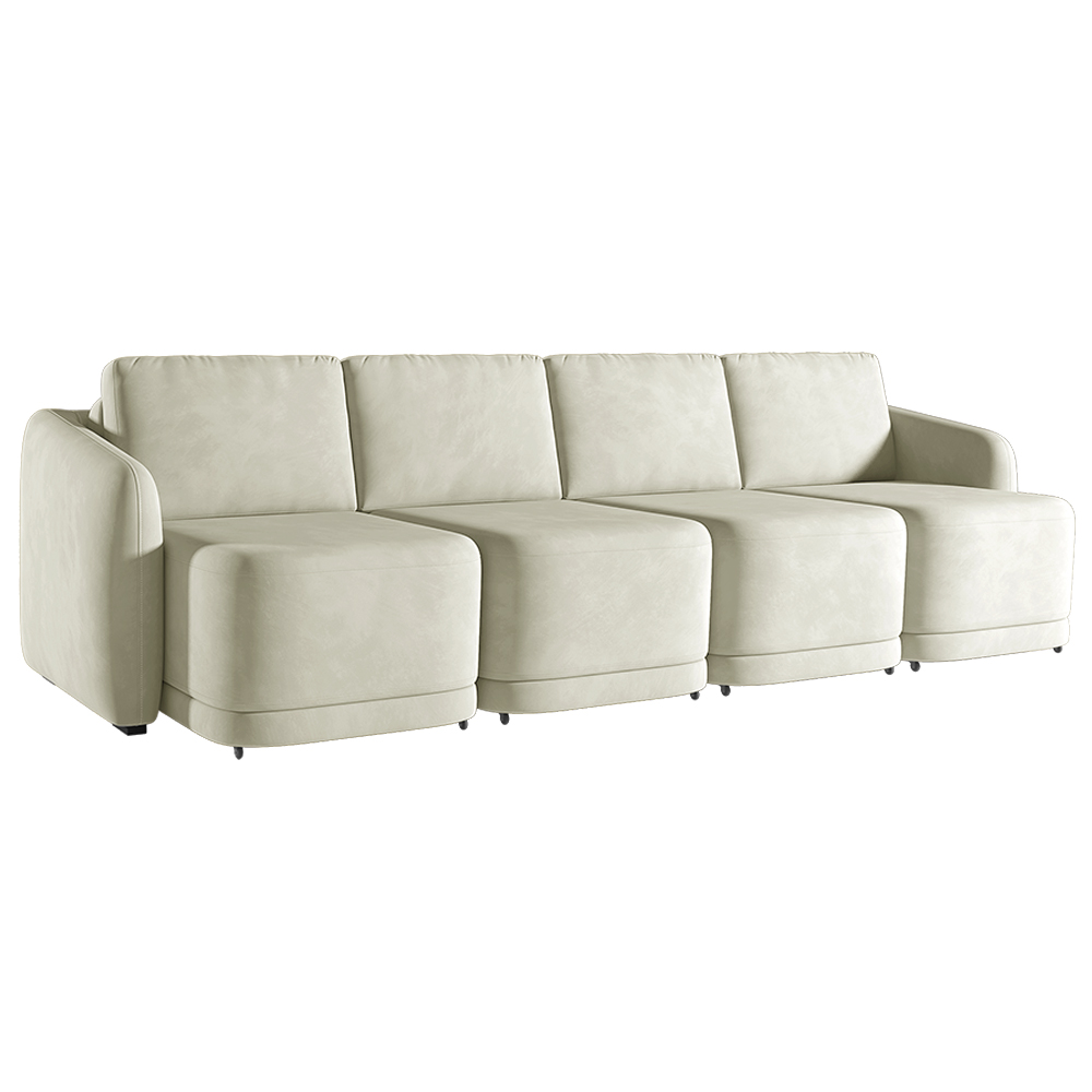 Sofá Cama Modulado Retrátil e Reclinável Decorativo Varsóvia 396cm Veludo Bege G33 - Gran Belo